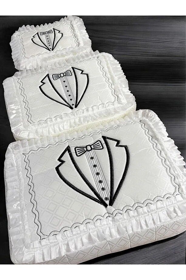 3'lü Damat Fiyonk Figürlü Çeyizlik Saten Bohça Nişan Gelin Damat Hurç Seti