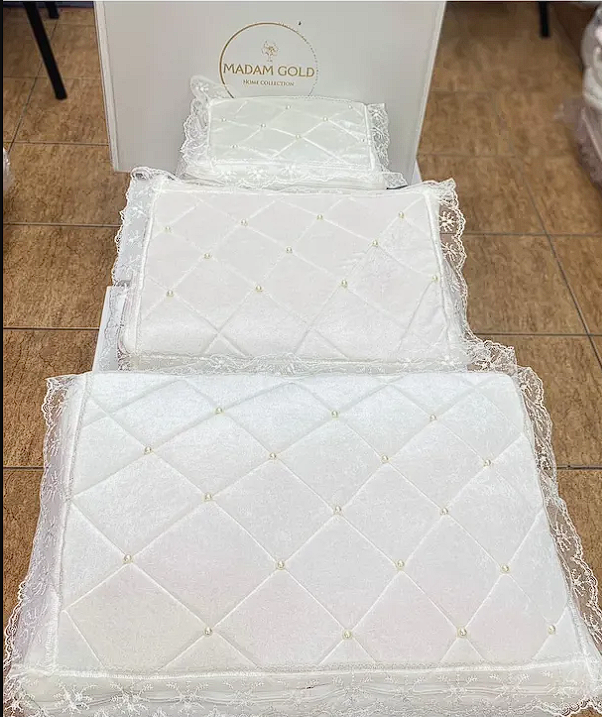 madam gold Kadife Inci Işlemeli Güpürlü 3'lü Set
