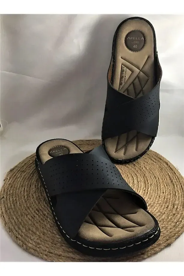 Yumuşak Deri Topuk Dikeni Önleyici Ortopedik Hafif Taban Çapraz Desen Erkek Terliği