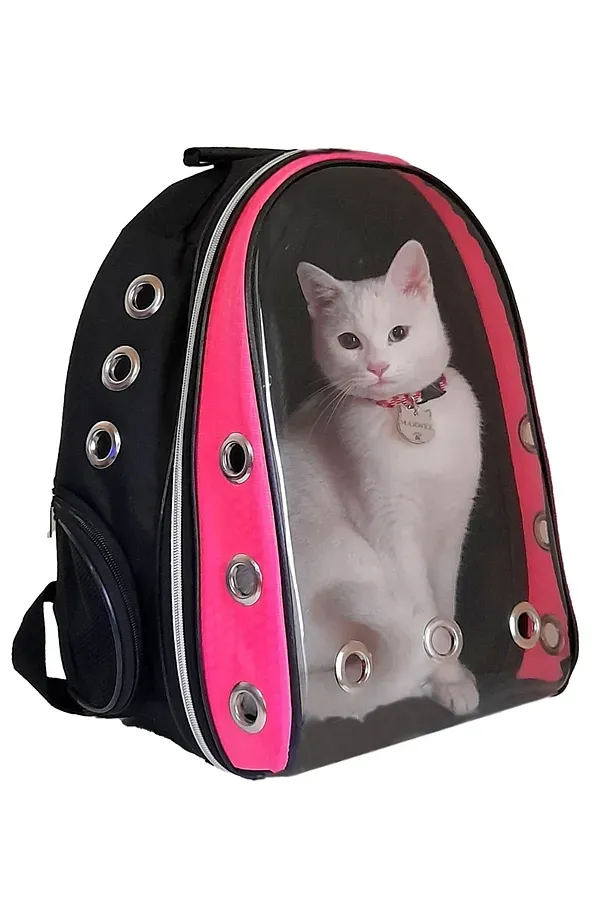 Silver Astronot Şeffaf Kedi Köpek Seyahat Taşıma Çantası Pembe 43*24*34 Cm Kabin Boy