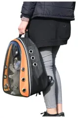 Astronot Kırılmaz Kedi Köpek Taşıma Çantası 42 X 22 X 33 Cm Siyah Turuncu