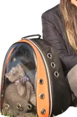 Astronot Kırılmaz Kedi Köpek Taşıma Çantası 42 X 22 X 33 Cm Siyah Turuncu